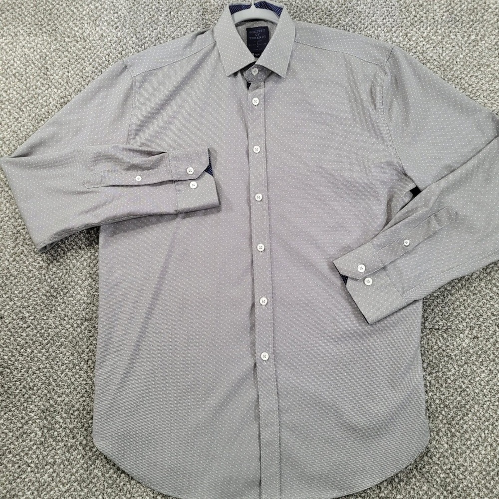 Society of Threads Mens Slim Fit Dress Shirt Grey‎ 15-15.5 33-34 Medium No Iron